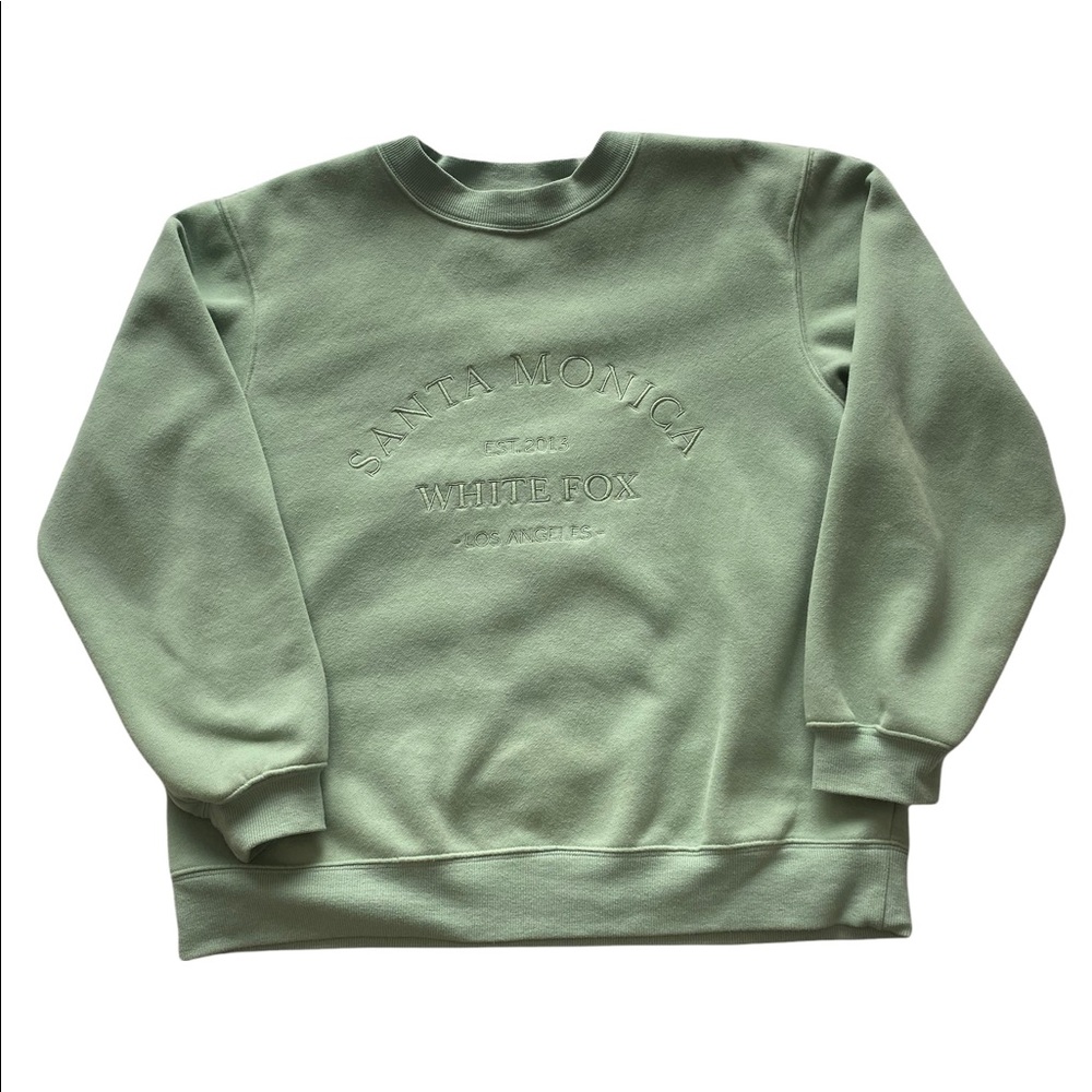 Sage Green White Fox Embroidered Crewneck